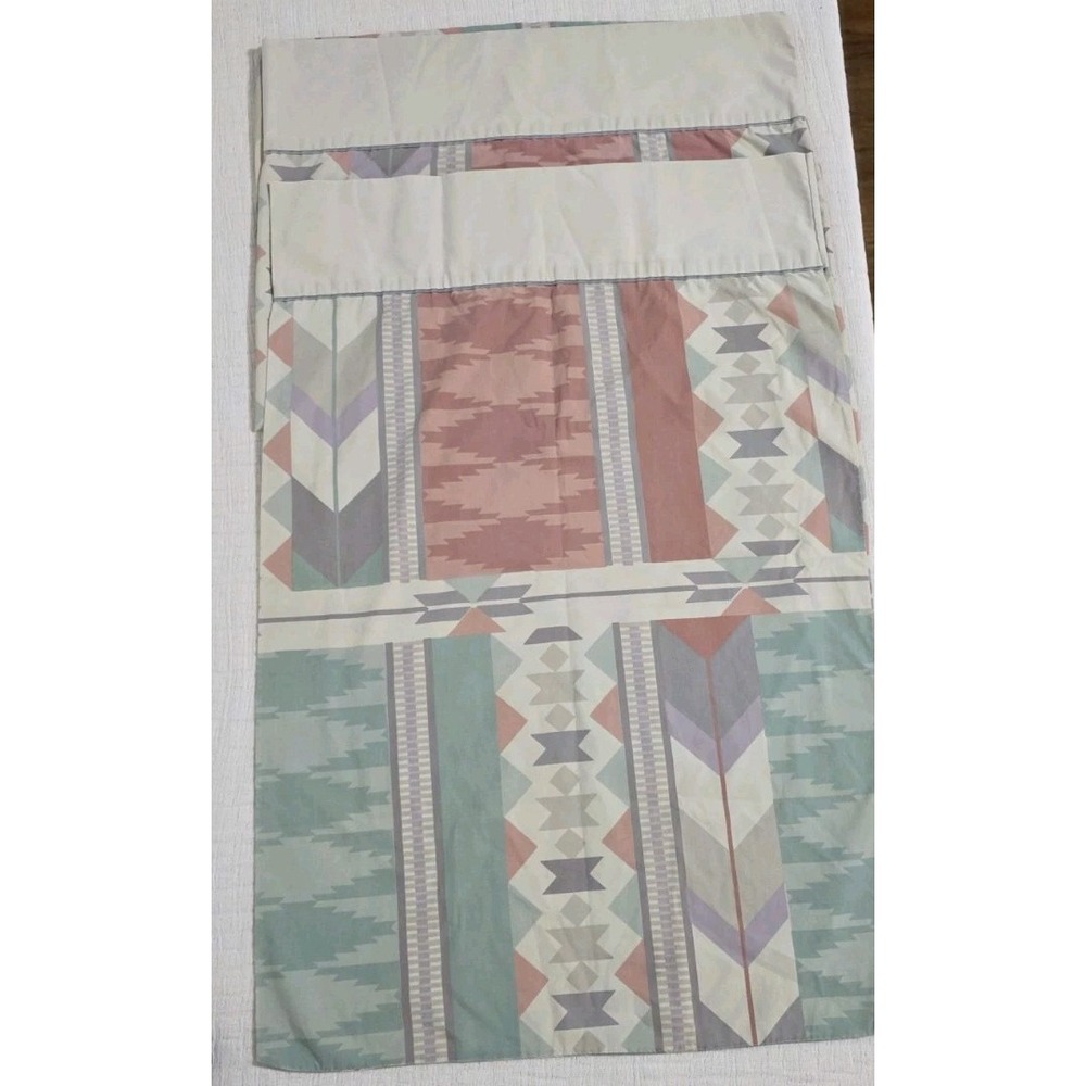 VINTAGE CANNON TURQUOISE TERRACOTTA WESTERN Aztec Rodeo Boho Standard Pillow 2pc